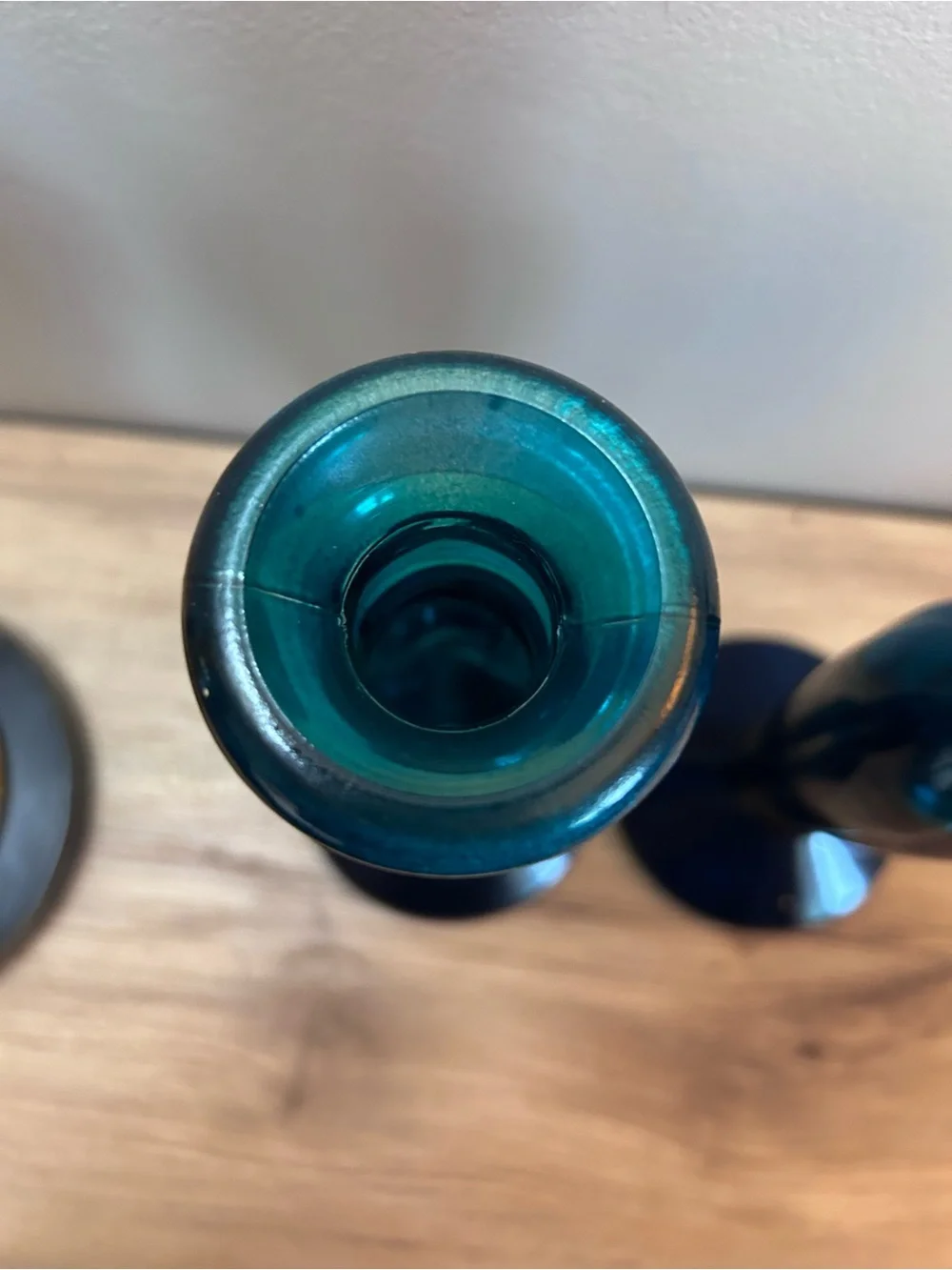 Vintage Teal Blue Glass Candlesticks - Pair or vase